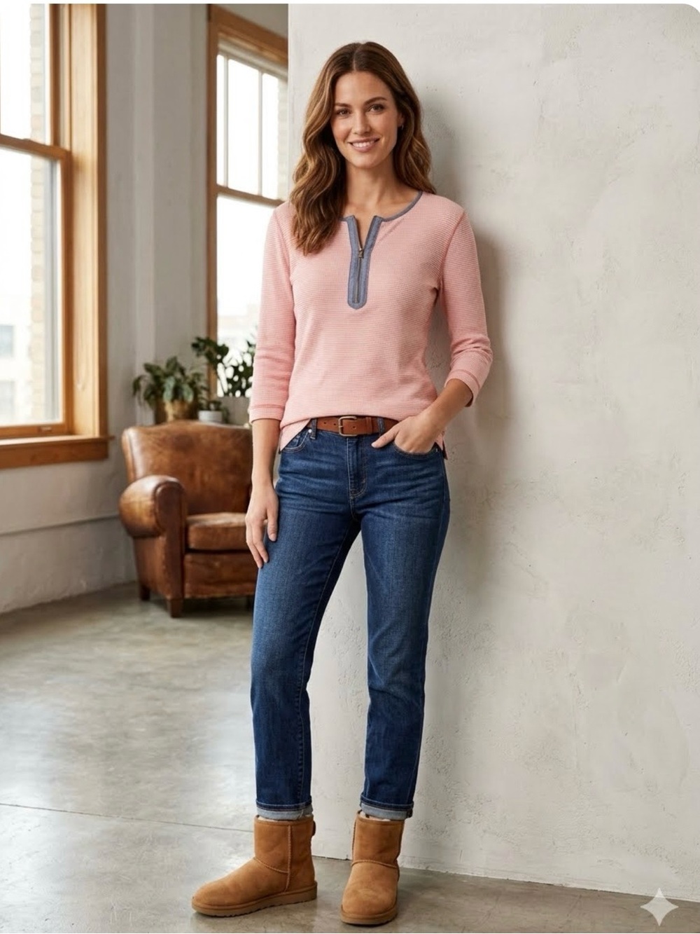 Ralph Lauren Red Waffle-Knit Zip Henley Top